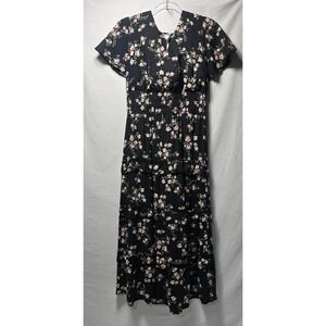 AS U WISH Floral Print Maxi Dress Tiered Ruffle Strappy Back Black XL